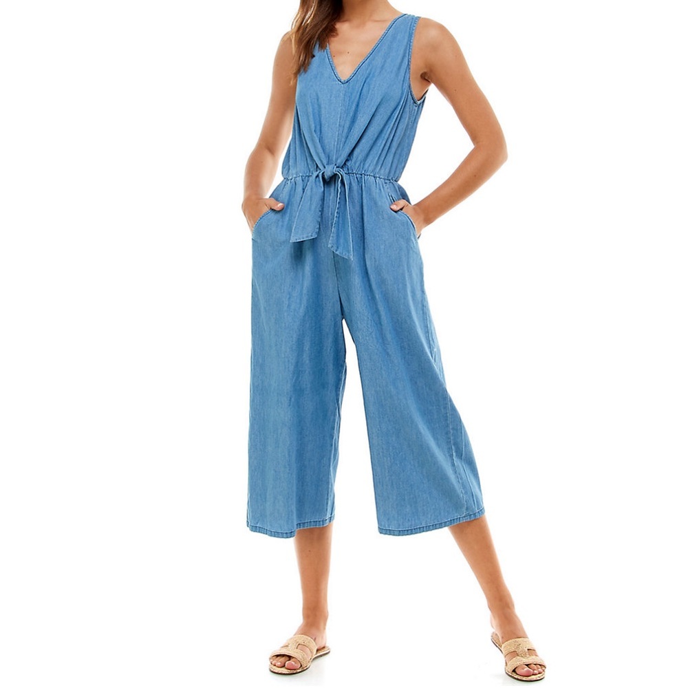 NWT Lily Rose V-Neck Knotted Front Jumpsuit Blue Size Juniors S